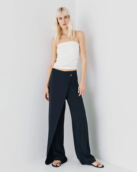パンツ Eaphi wrap design button slacks Access Fashion | Wrap pants with a button